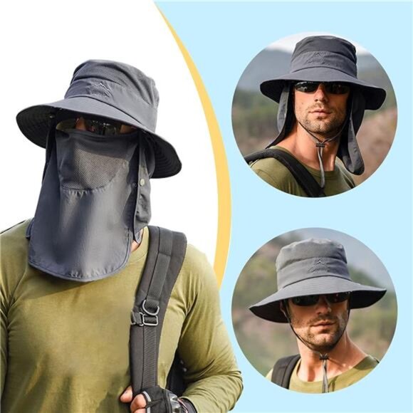 Fishing Hat for Men & Women, Outdoor UV Sun Protection Wide Brim Hat with Face - Picture 12 of 14